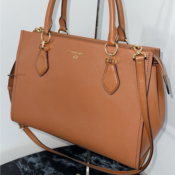 MICHAEL KORS Handbag Large Saffiano Leather Luggage Brown Satchel Bag AUTHENTIC - Picture 4 of 12